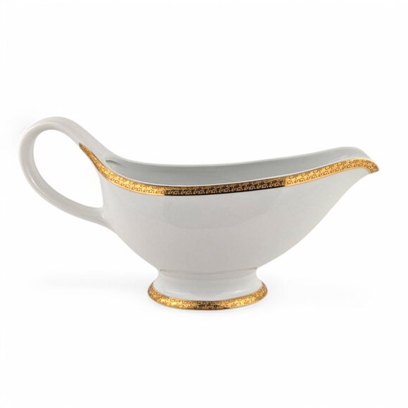 St. Nicholas Square Gravy Boat Laurel Gold Fine Porcelain 18 Karat Dual Band - Picture 1 of 11